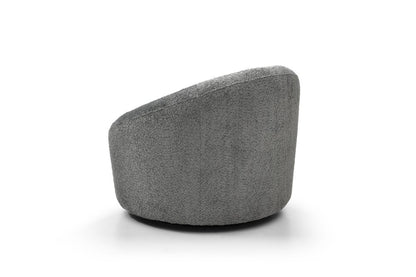 33" Gray Boucle and Metal Swivel Lounge Chair