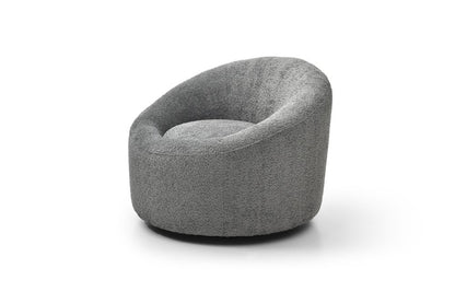 33" Gray Boucle and Metal Swivel Lounge Chair