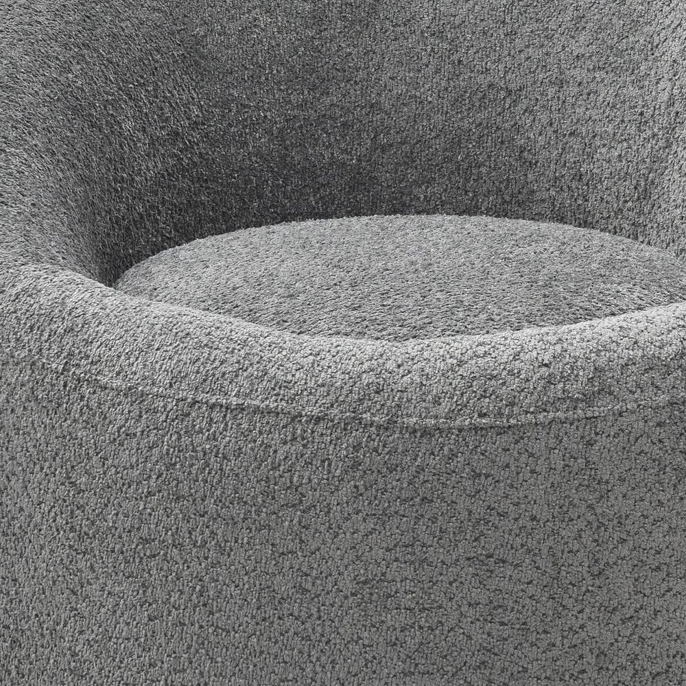33" Gray Boucle and Metal Swivel Lounge Chair