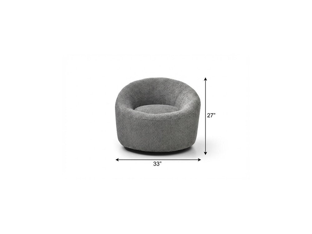 33" Gray Boucle and Metal Swivel Lounge Chair