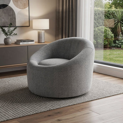 33" Gray Boucle and Metal Swivel Lounge Chair