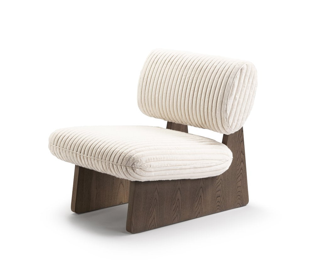 30" White and Ash Gray Faux Fur and Manufactured Wood Lounge Chair