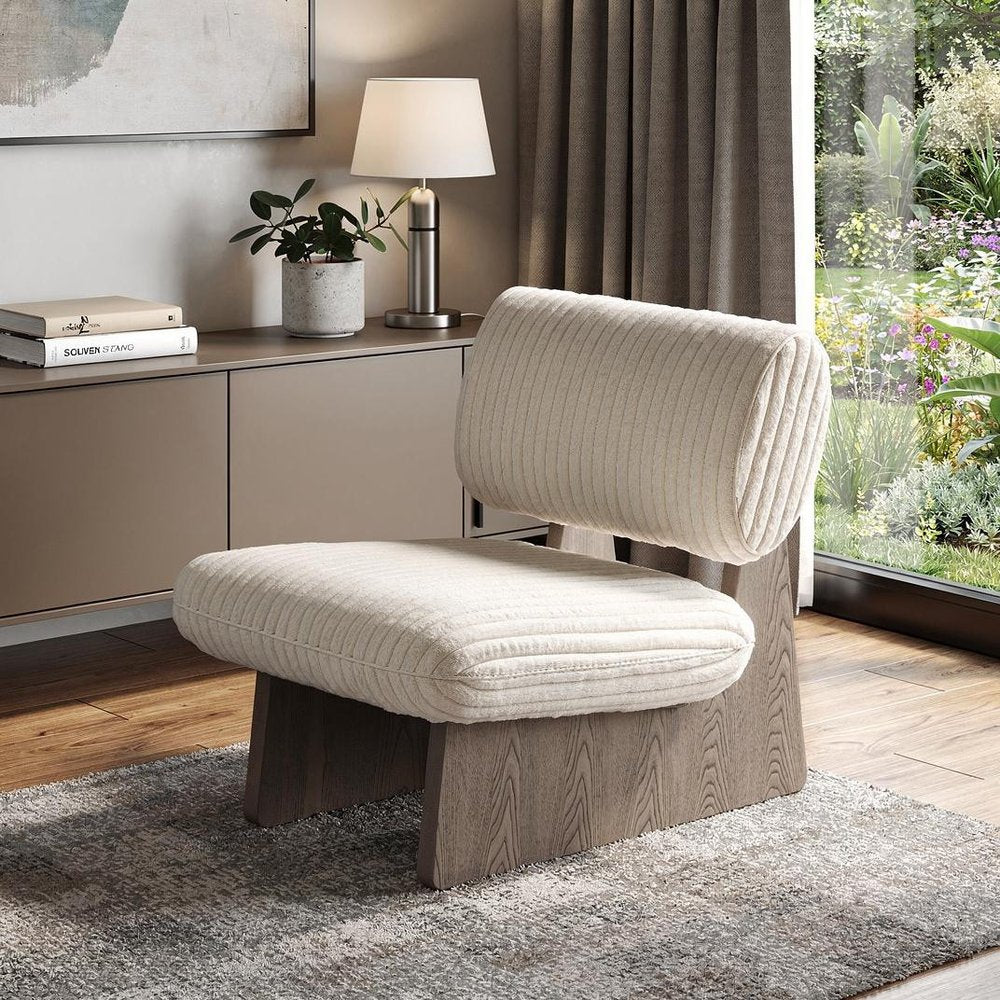 30" White and Ash Gray Faux Fur and Manufactured Wood Lounge Chair