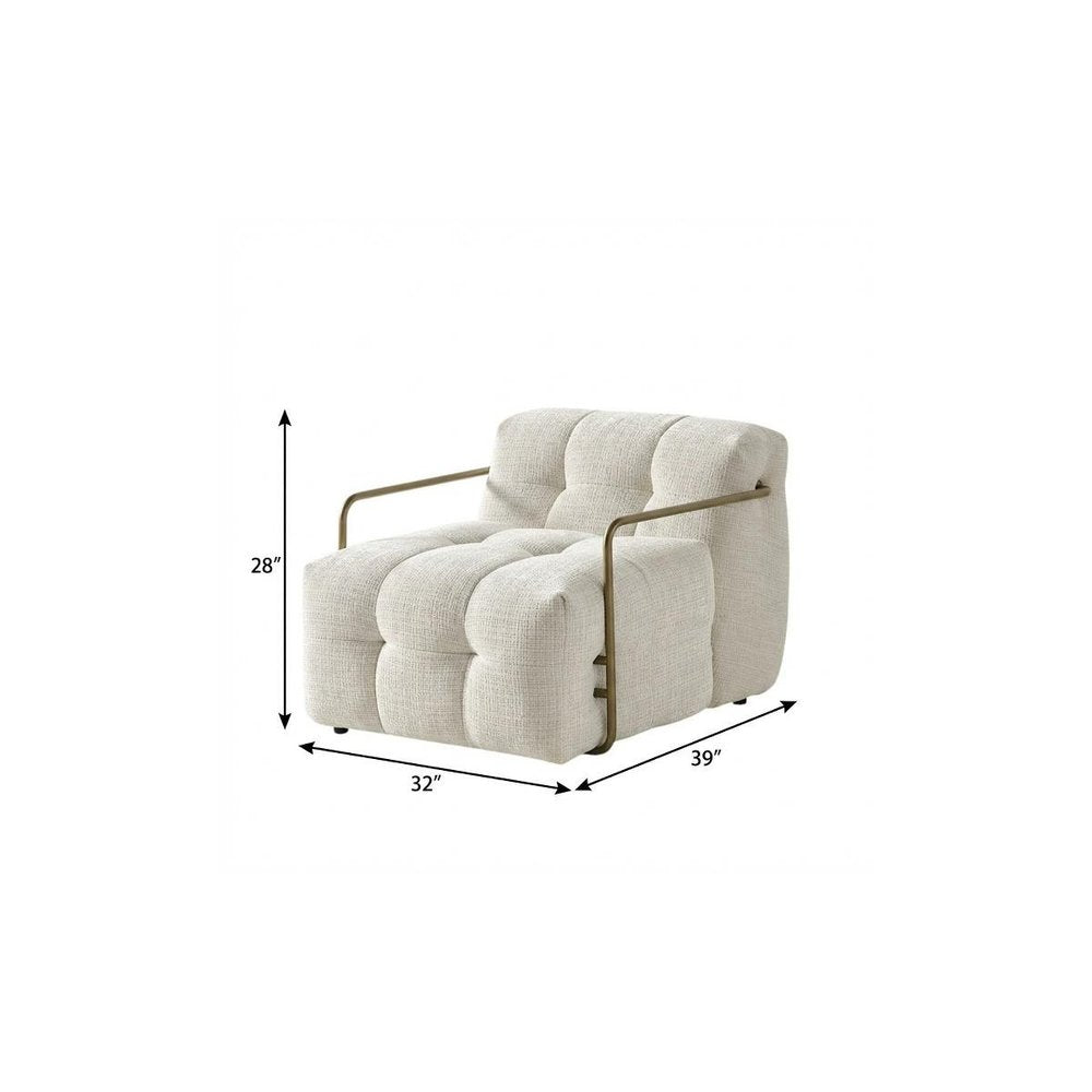 32" Beige and Gold Chenille and Metal Lounge Chair