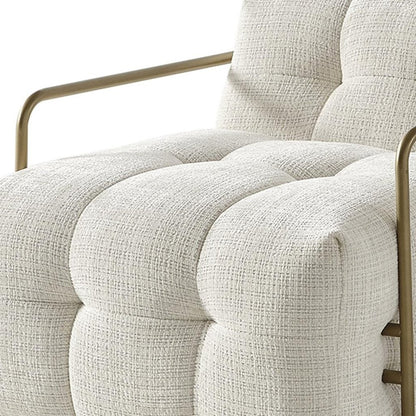 32" Beige and Gold Chenille and Metal Lounge Chair