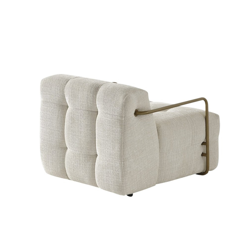 32" Beige and Gold Chenille and Metal Lounge Chair