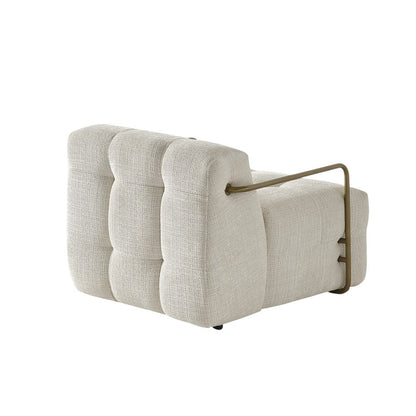32" Beige and Gold Chenille and Metal Lounge Chair