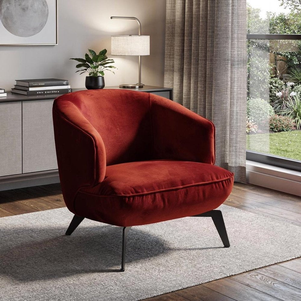 28" Red and Black Velvet and Metal Lounge Chair