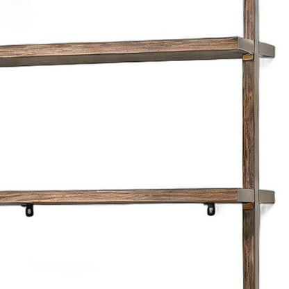72" Light Brown Wood Adjustable Four Tier Etagere Bookcase with Two Doors