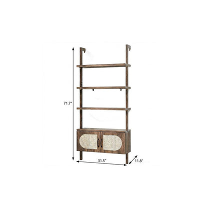 72" Light Brown Wood Adjustable Four Tier Etagere Bookcase with Two Doors