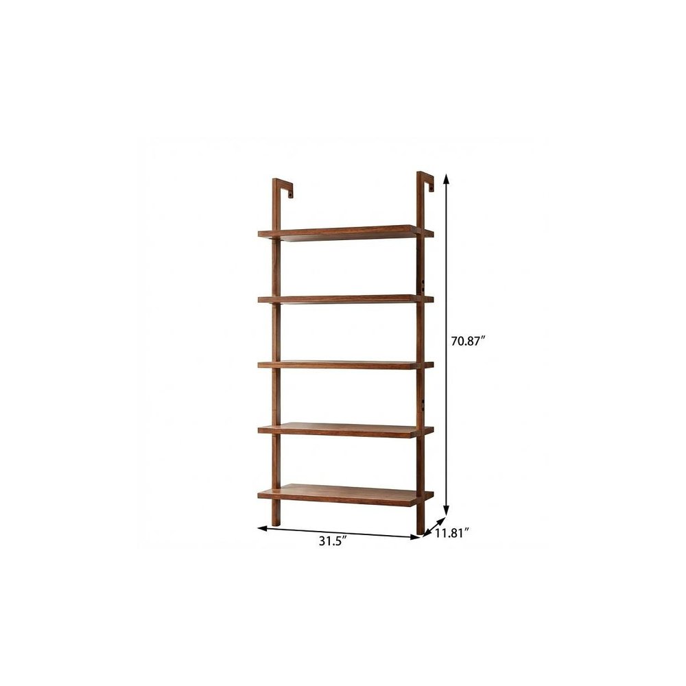 71" Light Brown Wood Adjustable Five Tier Etagere Bookcase