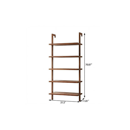 71" Light Brown Wood Adjustable Five Tier Etagere Bookcase
