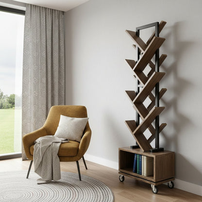 48" Brown Wood Sixteen Tier Etagere Bookcase