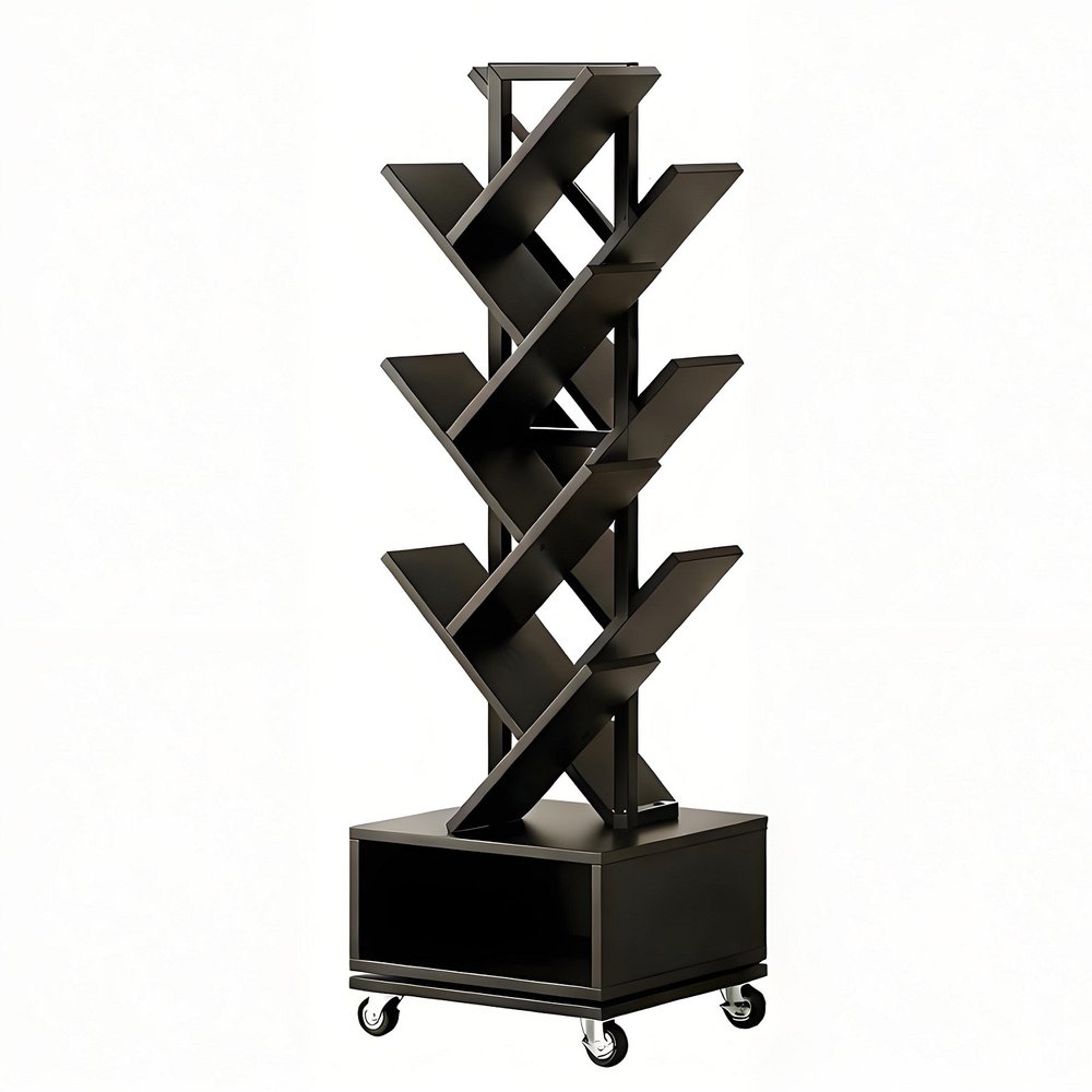 48" Black Wood Sixteen Tier Etagere Bookcase