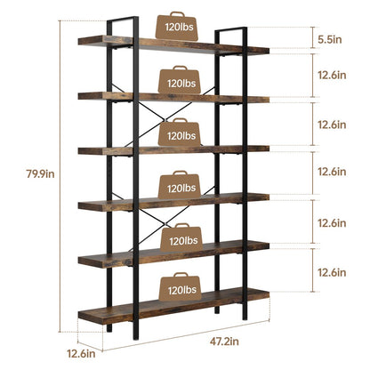 80" Brown Wood Six Tier Etagere Bookcase