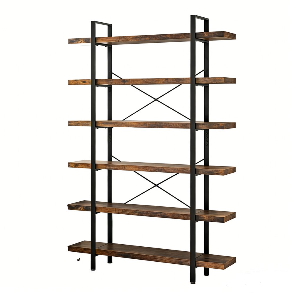 80" Brown Wood Six Tier Etagere Bookcase