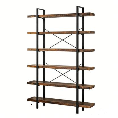 80" Brown Wood Six Tier Etagere Bookcase