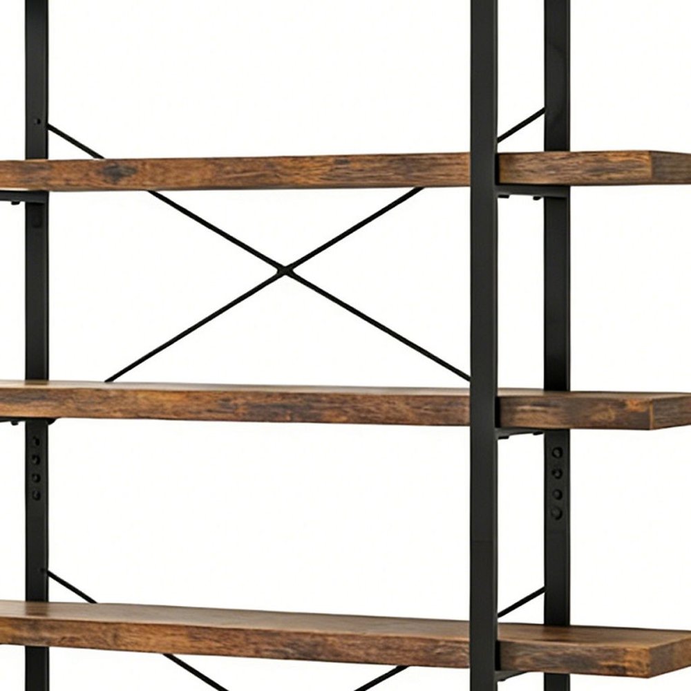80" Brown Wood Six Tier Etagere Bookcase