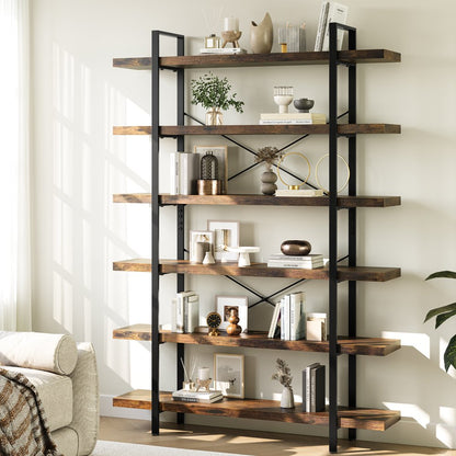 80" Brown Wood Six Tier Etagere Bookcase