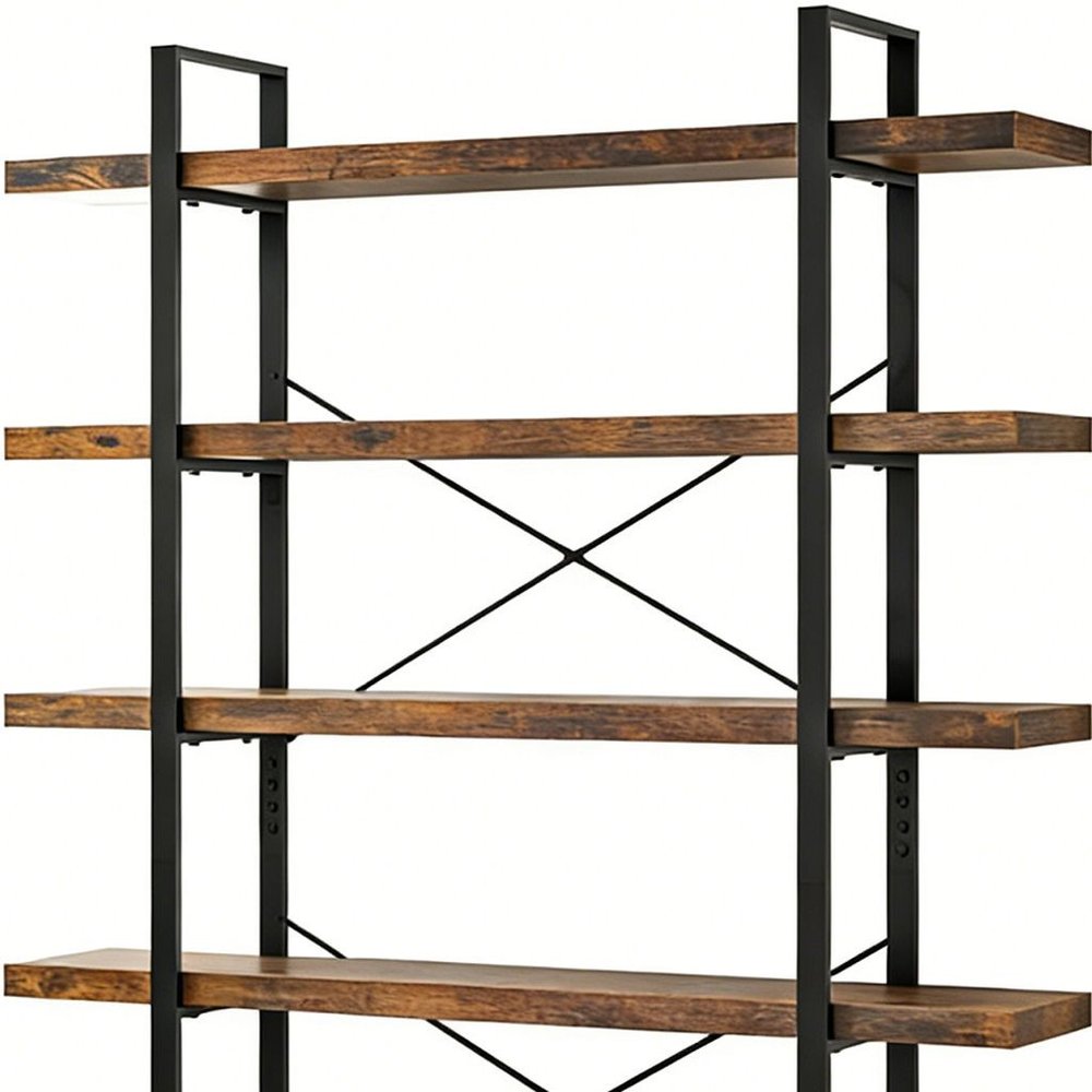 80" Brown Wood Six Tier Etagere Bookcase