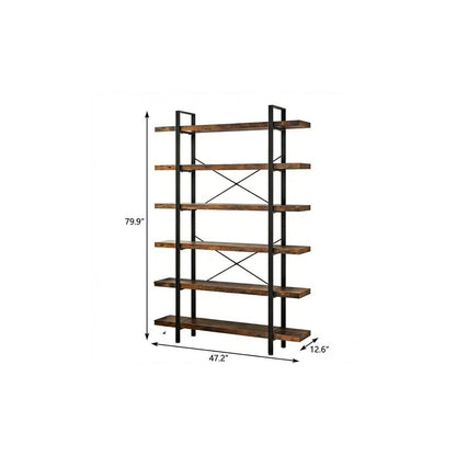 80" Brown Wood Six Tier Etagere Bookcase