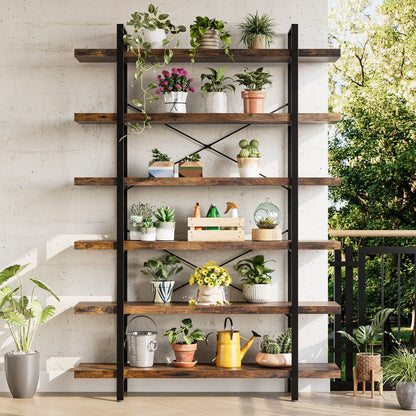 80" Brown Wood Six Tier Etagere Bookcase