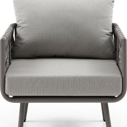 Four Piece Gray and Taupe Metal Upholstered Cushions Sofa Seating Group With Table
