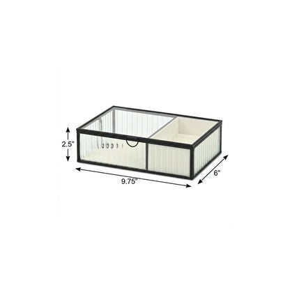 10" Black Glass Two Section Jewelry Box With Metal Accents