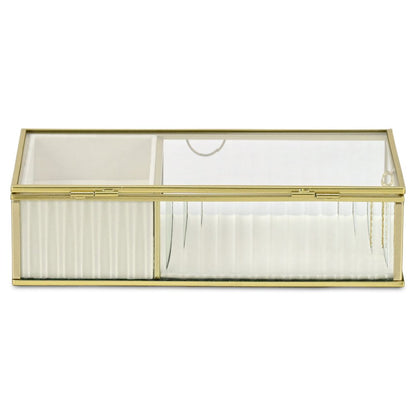 10" Gold Glass Two Section Jewelry Box With Metal Accents