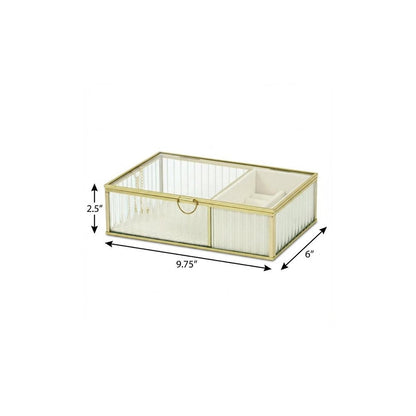 10" Gold Glass Two Section Jewelry Box With Metal Accents