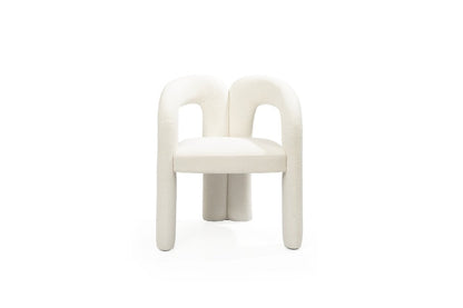 White Boucle Partially Open Back Dining Arm Chair