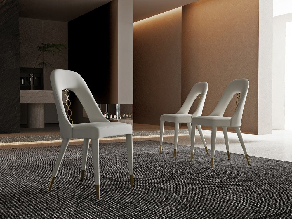 Set of Two Gray and Gold Faux Leather and Stainless Steel Dining Side Chairs