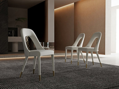 Set of Two Gray and Gold Faux Leather and Stainless Steel Dining Side Chairs