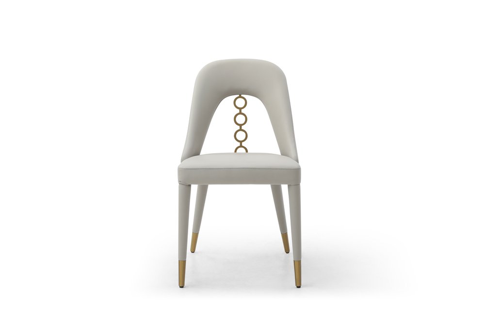 Set of Two Gray and Gold Faux Leather and Stainless Steel Dining Side Chairs