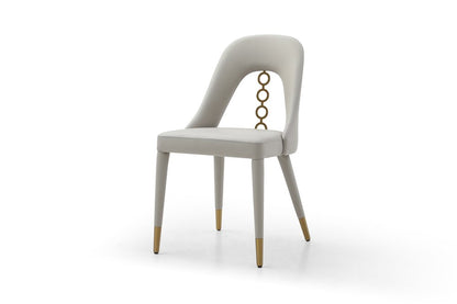 Set of Two Gray and Gold Faux Leather and Stainless Steel Dining Side Chairs