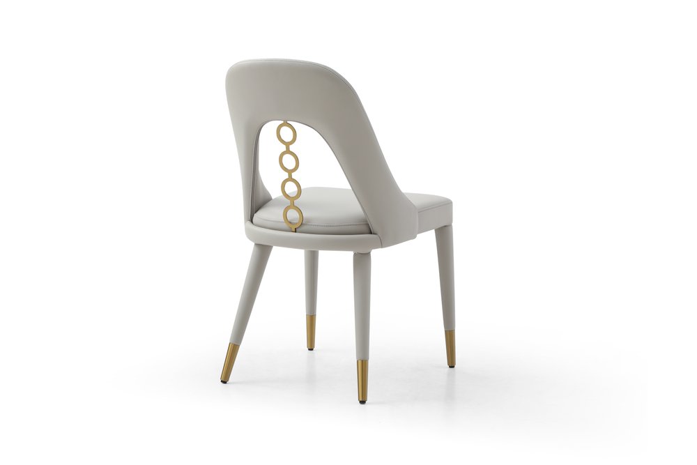 Set of Two Gray and Gold Faux Leather and Stainless Steel Dining Side Chairs