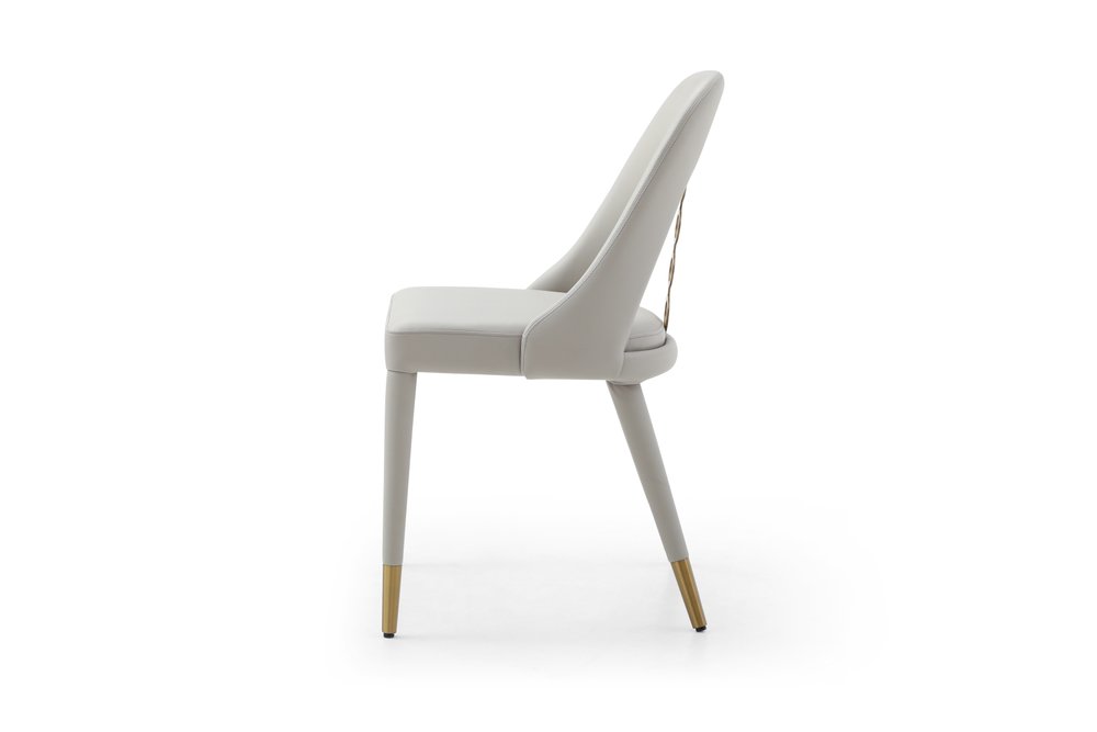 Set of Two Gray and Gold Faux Leather and Stainless Steel Dining Side Chairs