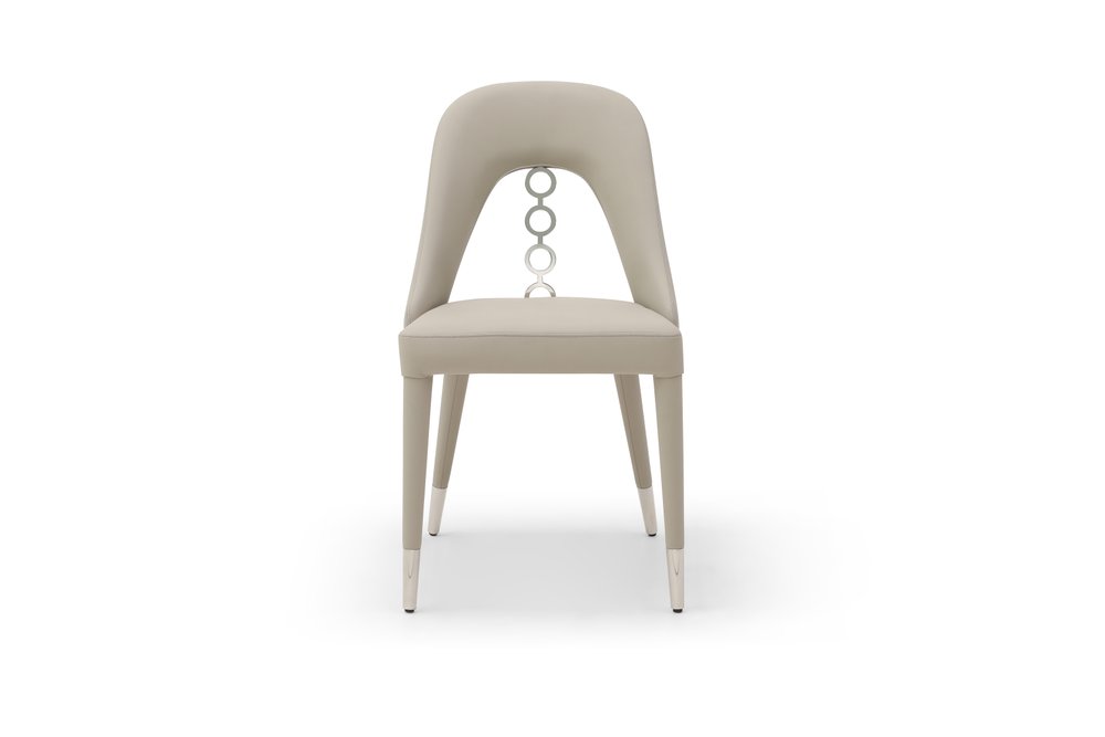 Set of Two Gray and Silver Faux Leather and Stainless Steel Dining Side Chairs