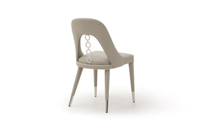 Set of Two Gray and Silver Faux Leather and Stainless Steel Dining Side Chairs