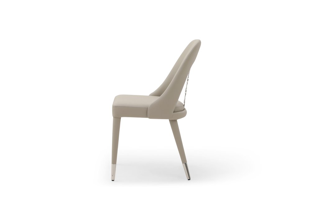 Set of Two Gray and Silver Faux Leather and Stainless Steel Dining Side Chairs