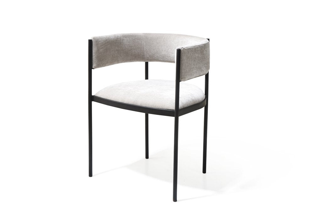 Set of Two Light Gray and Black Fabric and Steel Open Back Dining Arm Chairs