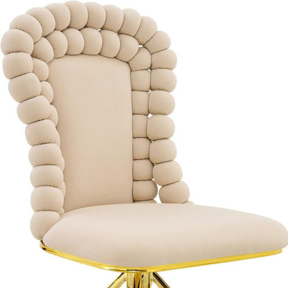 Set of Two Beige and Gold Velvet Dining Side Chairs