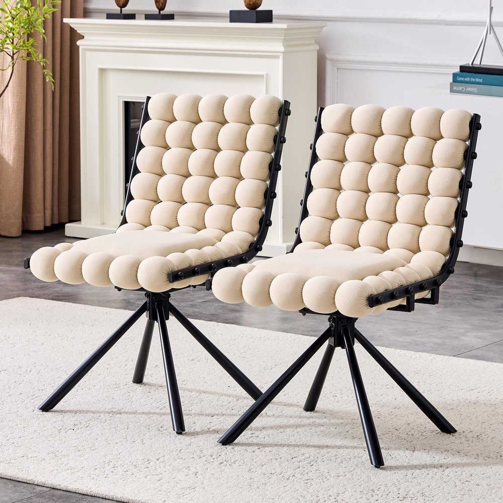 Set of Two Beige and Black Velvet Dining Side Chairs