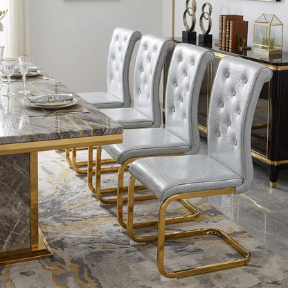Set of Four Gray and Gold Faux Leather Dining Side Chairs