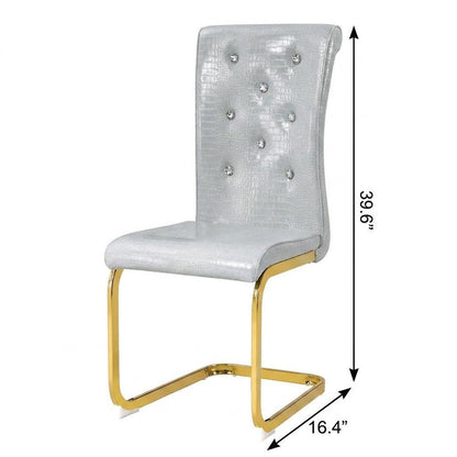 Set of Four Gray and Gold Faux Leather Dining Side Chairs