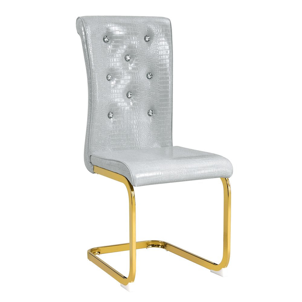 Set of Four Gray and Gold Faux Leather Dining Side Chairs