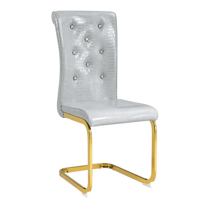 Set of Four Gray and Gold Faux Leather Dining Side Chairs
