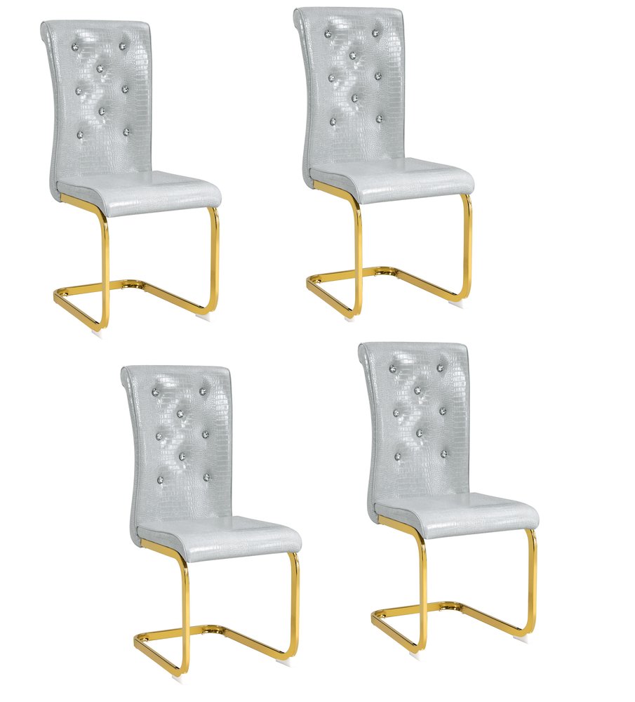 Set of Four Gray and Gold Faux Leather Dining Side Chairs