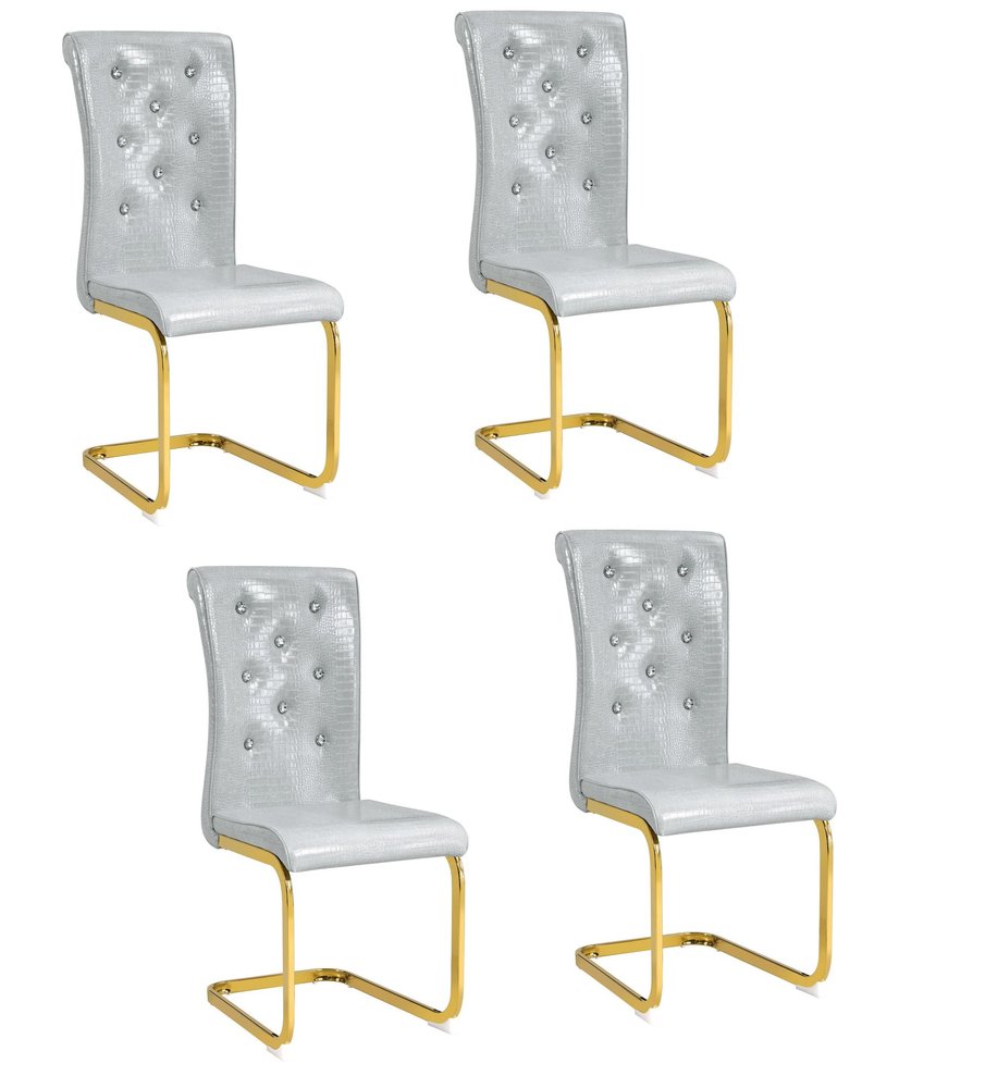Set of Four Gray and Gold Faux Leather Dining Side Chairs