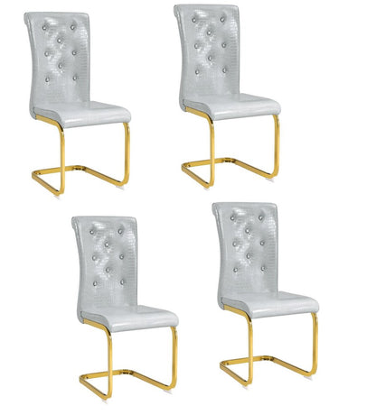 Set of Four Gray and Gold Faux Leather Dining Side Chairs